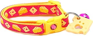 Cheese Cat Collar with Charm & Bell | Safety Breakaway Collar | Adjustable Large Size or Kitten Collar (Small(10lbs & Less), Pink)