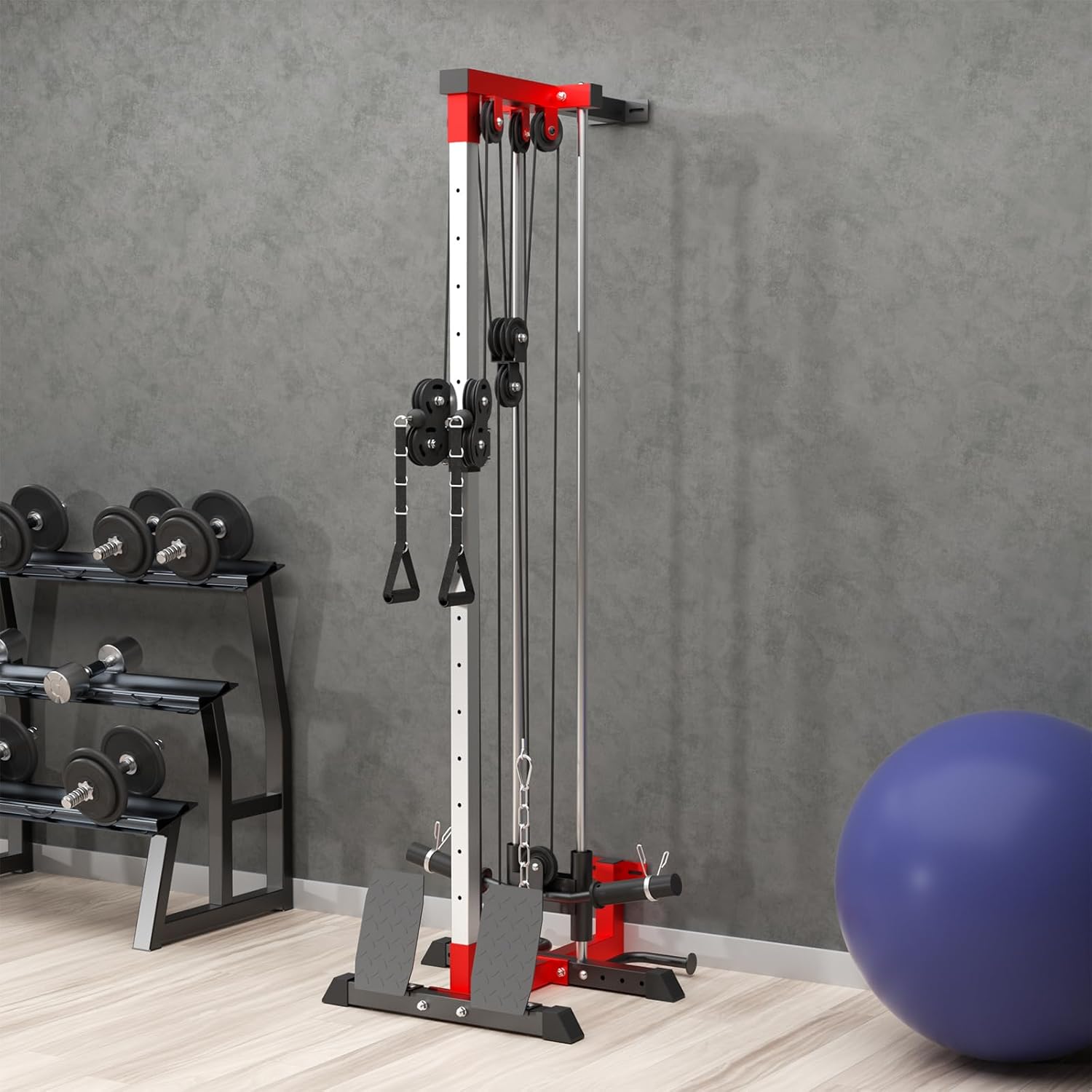 Wall Mount Cable Station, Cable Crossover Machine with Adjustable 18 Positions Dual Pulley System, Space Saving High/Low Cable Crossover Machine for Home Gym Fitness Equipment