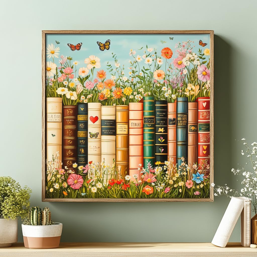 Bgraamiens Vintage Wildflower Books 1000 Piece Jigsaw Puzzle – Aesthetic Floral Book Spines Puzzle for Adults and Teens, High-Resolution Print, Relaxing Artistic Puzzle Gift