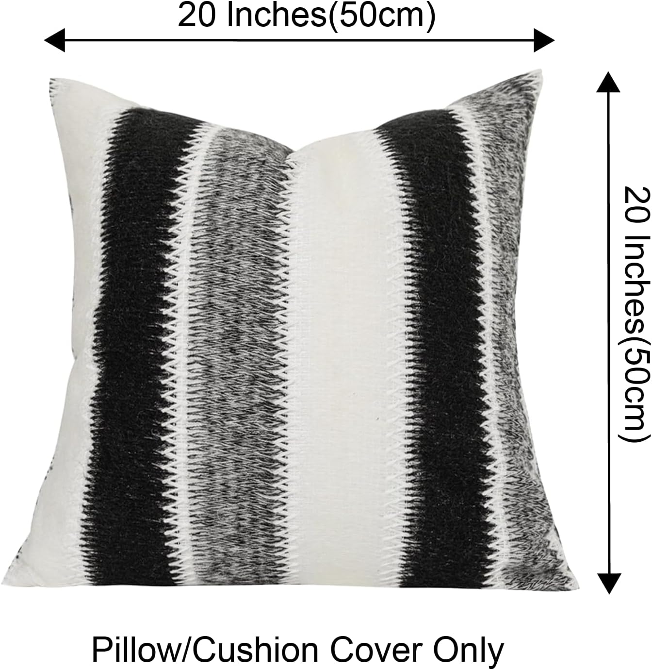Set of 2 Out/Indoor 20x20 in Black&White&Gray Soft Stripes Wool Farmhouse Decorative Throw Pillow Cover Boho Accent Neutral Textured Cushion Pillow Case for Living Room Couch Bed Sofa