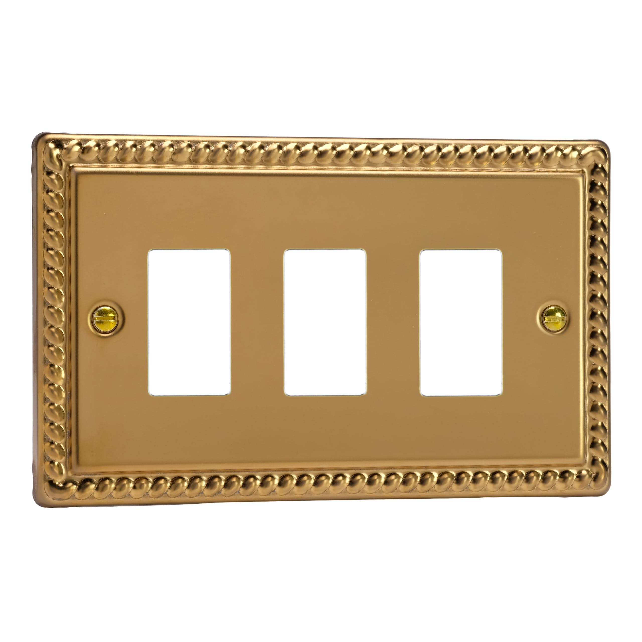 Modular Grid System Brass PowerGrid Plate Classic Georgian 3-Gang Yoke Included