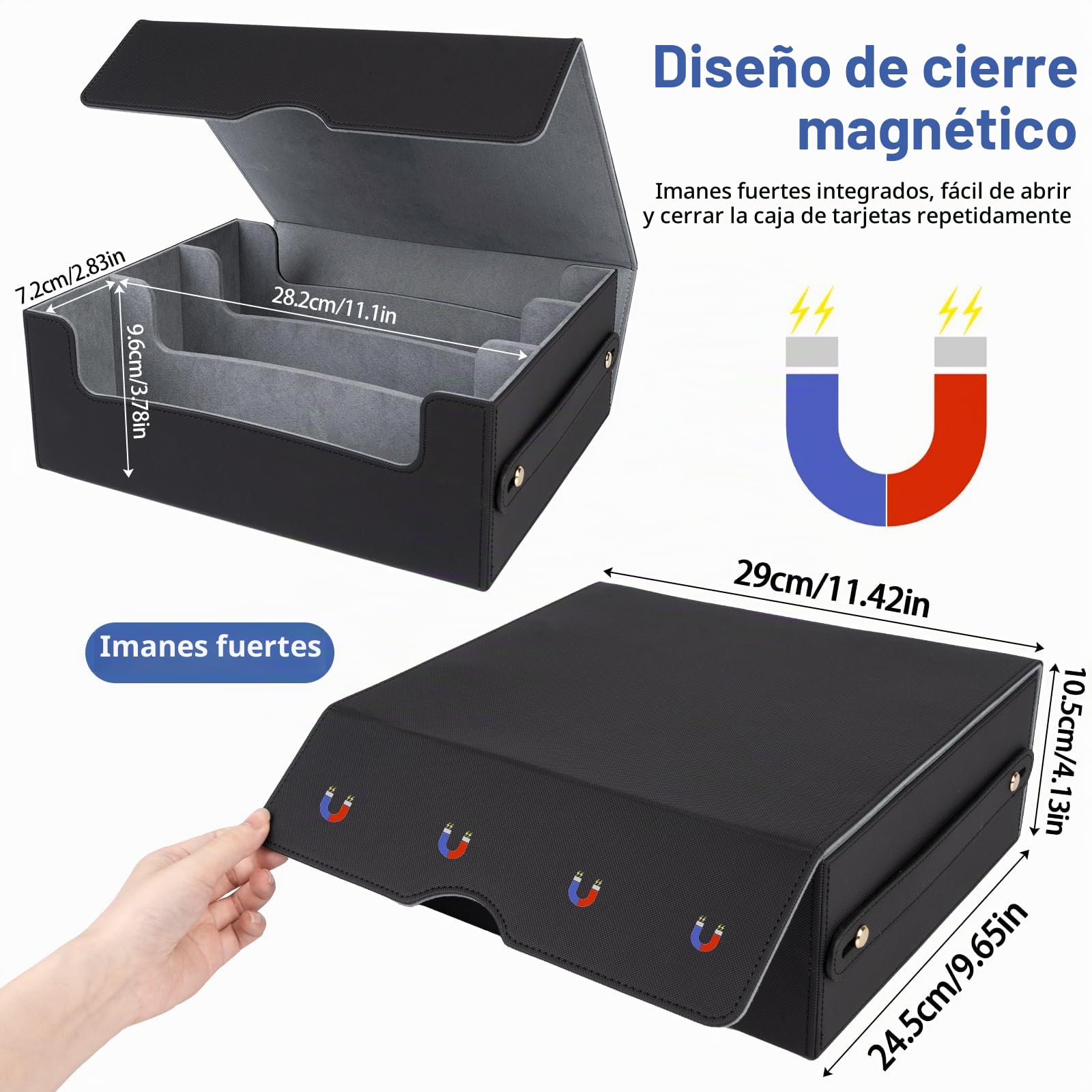Caja de Cartas para MTG, Card Deck Box para 1800+ Cartas, Cajas de Almacenamiento con Cuero de PU-Negro