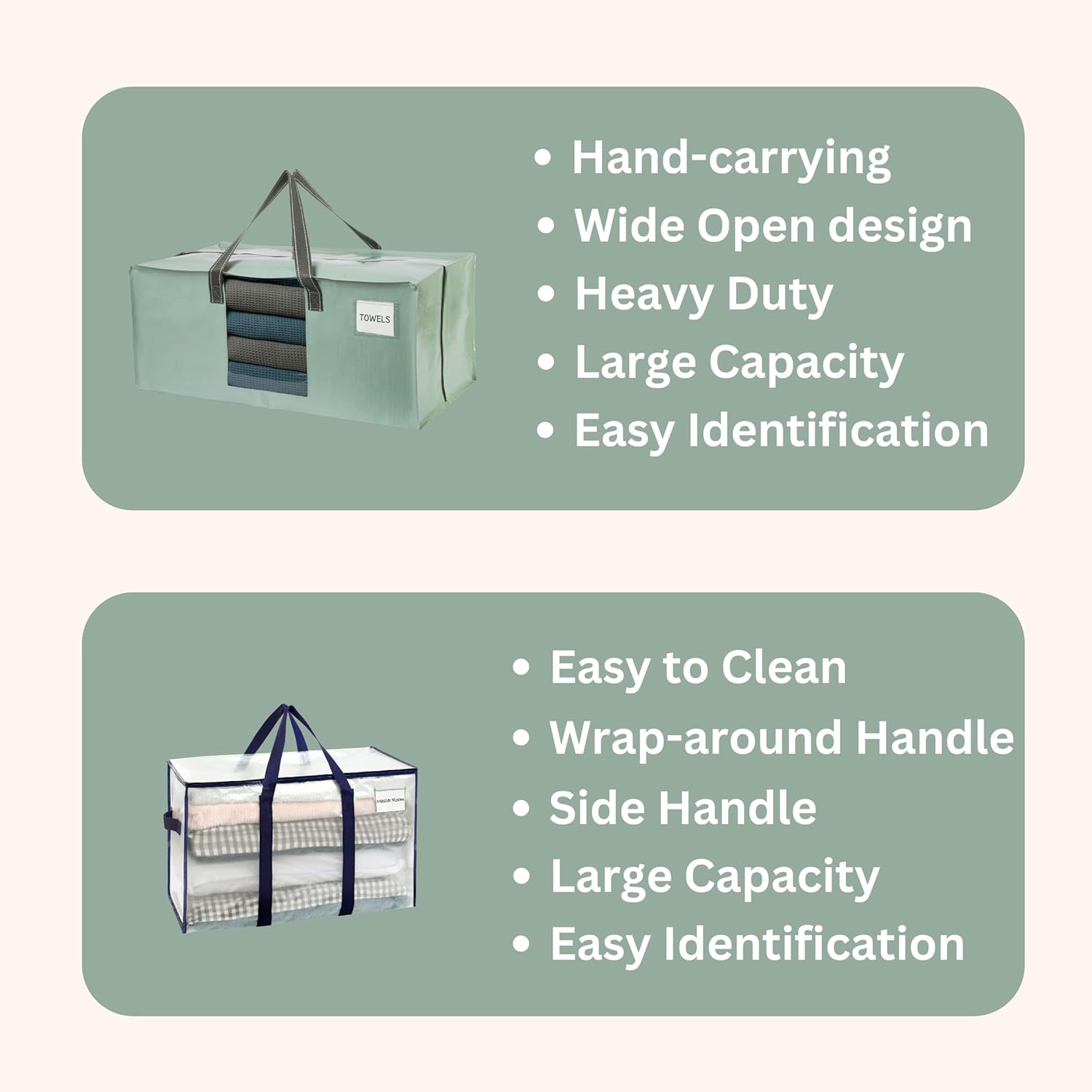 VENO 10 Pack Heavy-Duty Moving Bundle (6 Pack Oversized Clear Storage Moving Bag + 4 Pack Large Organizer Storage Bag with window)