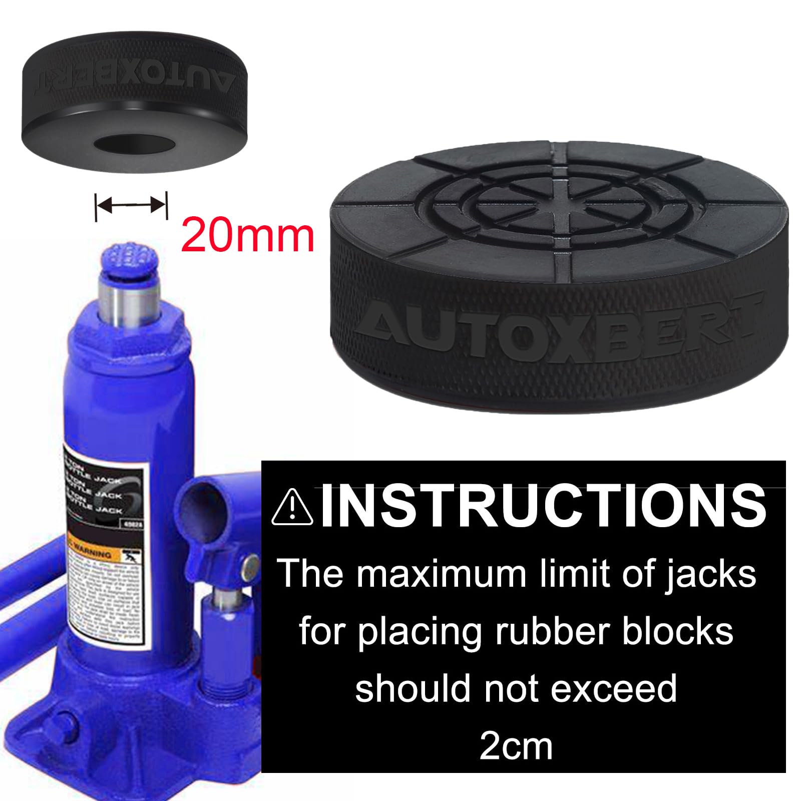Adaptateur de cric bouteille en caoutchouc protecteur pour cric de voiture, outil de levage de pincement, disque de levage latéral, trou de 20 mm pour la plupart des crics bouteille de 2 tonnes