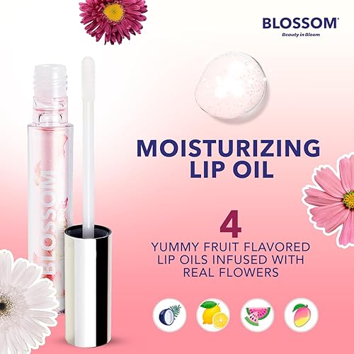 Miniatura 2 de Blossom Aceite labial hidratante e hidratante Shimmer Sparkle con aceite de oliva + aceite de semilla de uva, infundido con flores reales, 0.23