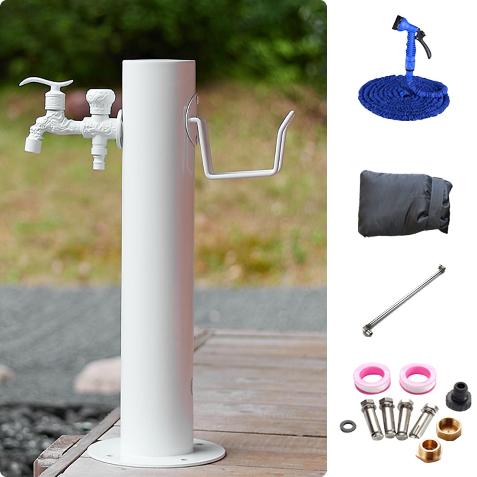 WOTZOV 304 Stainless Steel Garden Water Column With Faucet - Freestanding Irrigation System For Backyard, Farm & Pasture - Winter Vertical Watering Solution - & White，White 86cm/33.8in