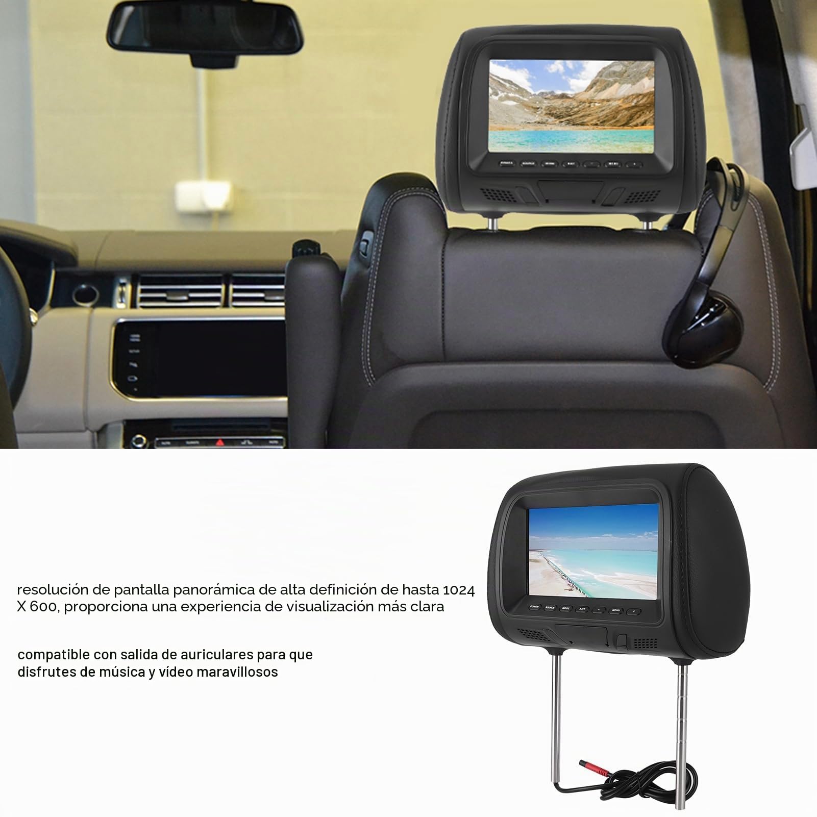 Tbest Monitor de Reproductor Multimedia MP5 para Respaldo de Asiento de Coche, Reposacabezas de 7 Pulgadas, Pantalla LCD, Soporte, Amplificador USB para Entretenimiento Trasero