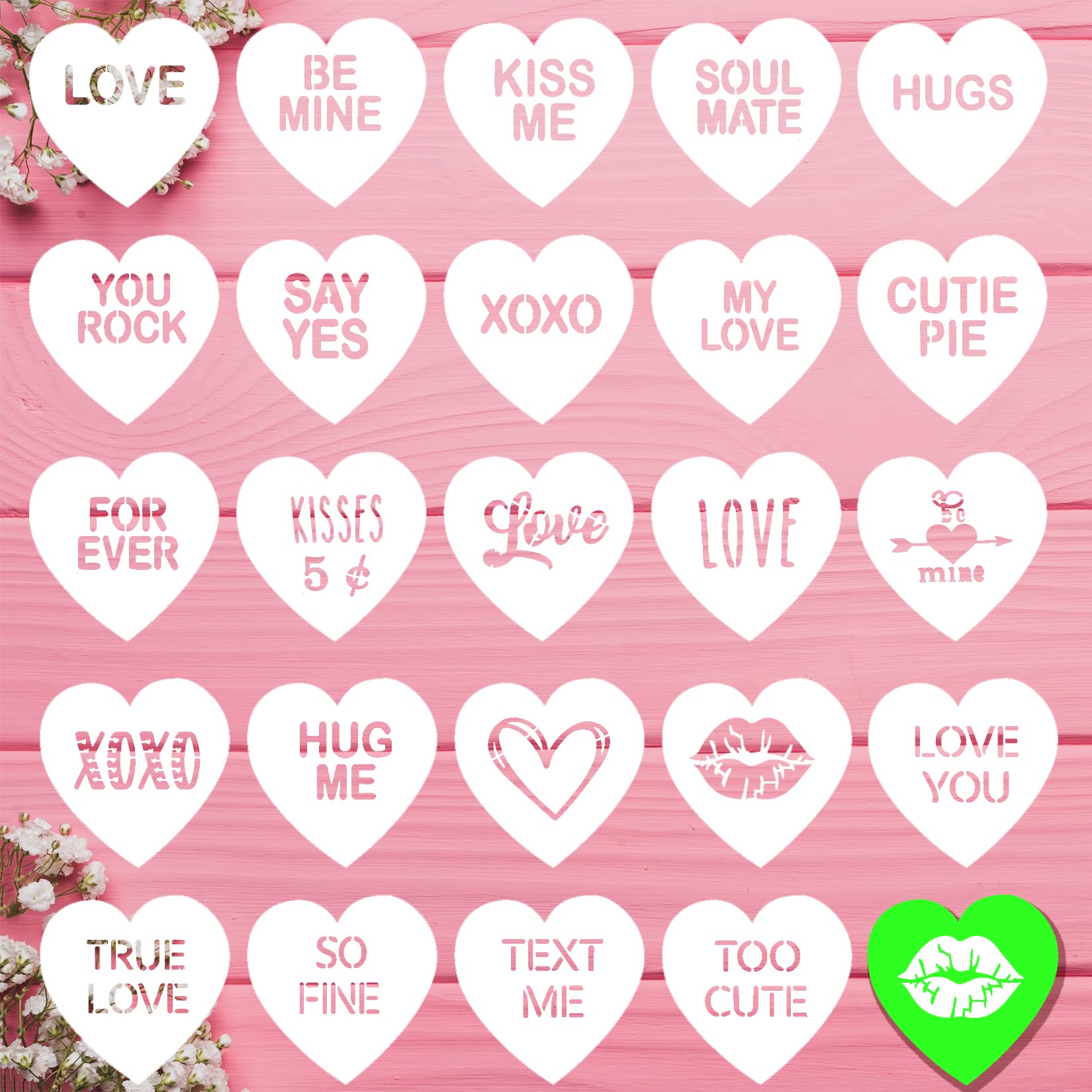 Amazon.com: 24 PCS Conversation Heart Stencils Valentine Cookie Stencils Love Phrase Sign Sayings Holiday Stencils Happy Valentine Day Stencils for Cookies Fondant Cake Baking Candy Decor (2in heart) : Home & Kitchen