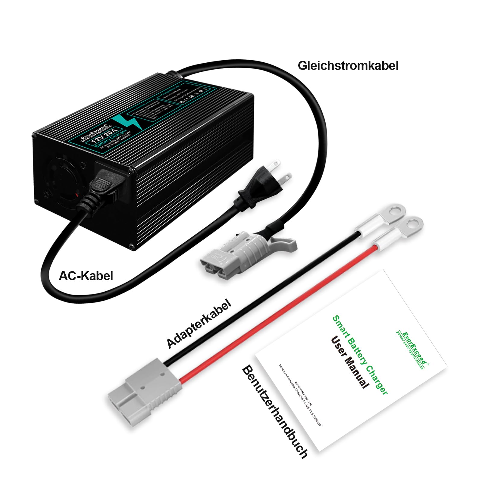 EverExceed Lithium Ladegerät 12V 20A 14,6V Ladegerät Lifepo4 AC-DC, Batterieladegerät Lifepo4 20A für Lifepo4 Lithium Deep Cycle Batterie von Auto Marine RV