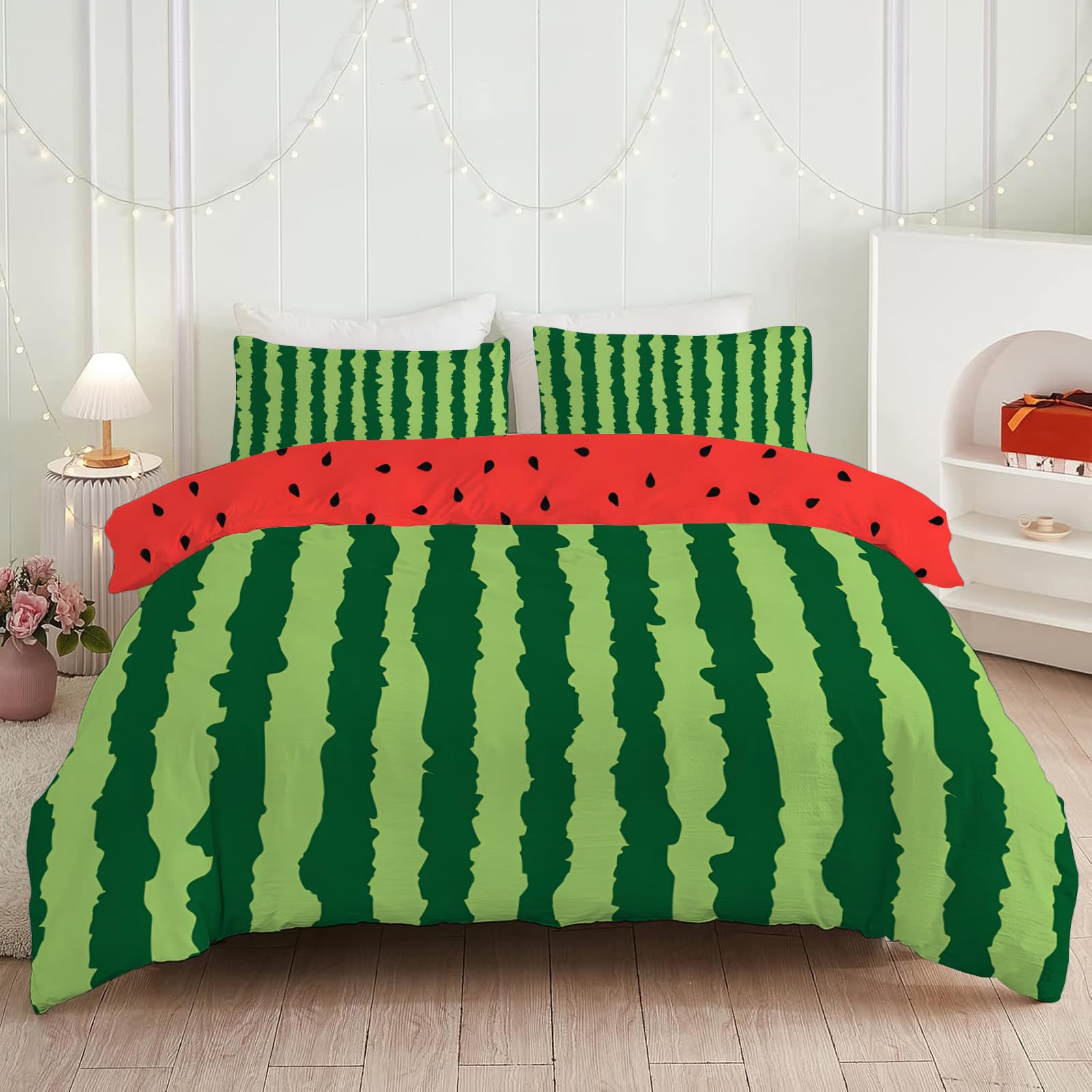 Housse de Couette 220x240 Pastèque en Microfibre avec 2 Taies d'Oreiller Parure de Lit Fruits A163