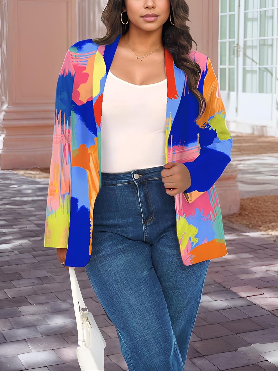 Plus Size Blazers for Curvy Women Sexy Trendy Colorful Oversize Graphic Open Front Jackets - Image 2