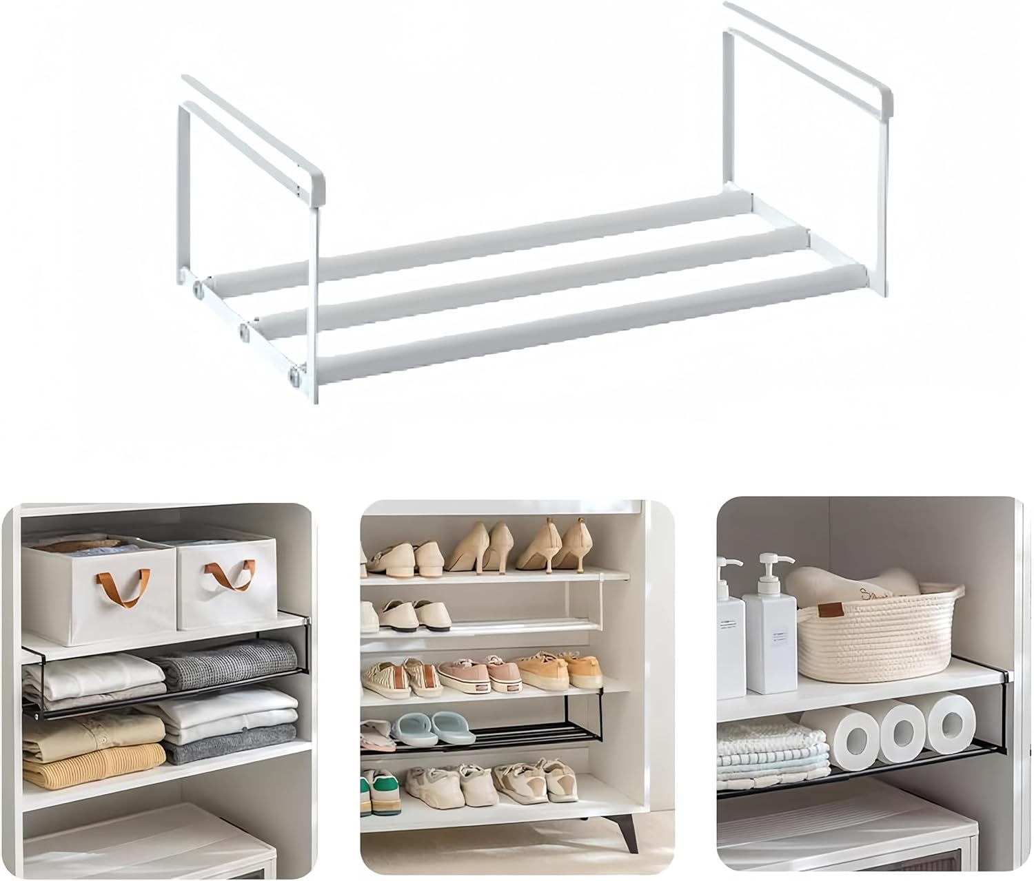 2Pcs Expandable Shoe Rack Organizer for Closet, 16.13-31.49 Inch Adjustable Shoe Shelf, Hanging Shoe Organizer Under Cabinet Storage Shelf for Kitchen, Laundry Room, Dorm Room, Wardrobe