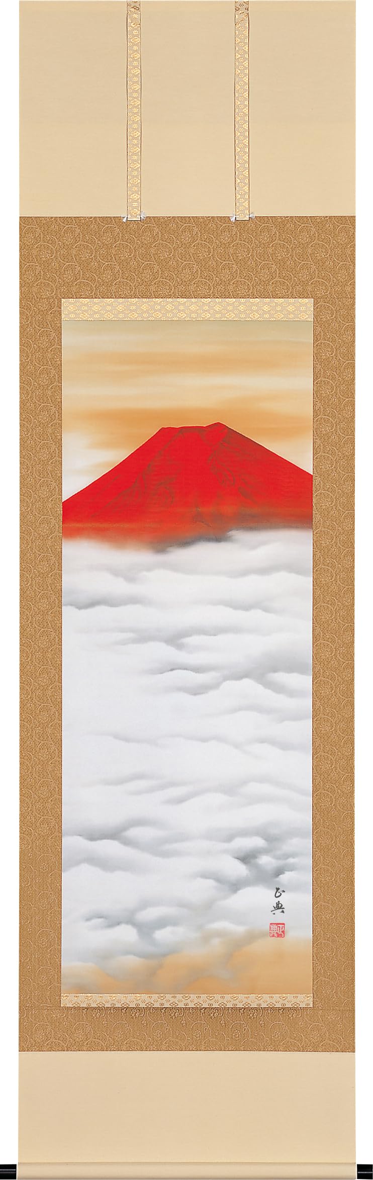 赤富士 掛軸 楽天市場】掛け軸 赤富士飛翔 熊谷千風 山水画 山水画掛軸 尺五