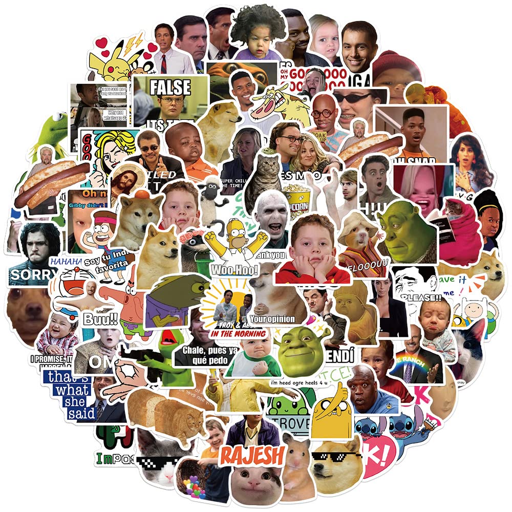 Bric dodo 100Pcs Funny Meme Stickers - Waterproof, Reusable, PVC Material - For Laptops, Skateboards, Cars, Bicycles, Outdoor Use - Cartoon Style
