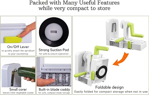 Miniatura 6 de Brieftons QuickFold - Espiralizador de 5 hojas: versátil y compacto plegable en espiral de verduras, la mejor máquina de espaguetis para pasta