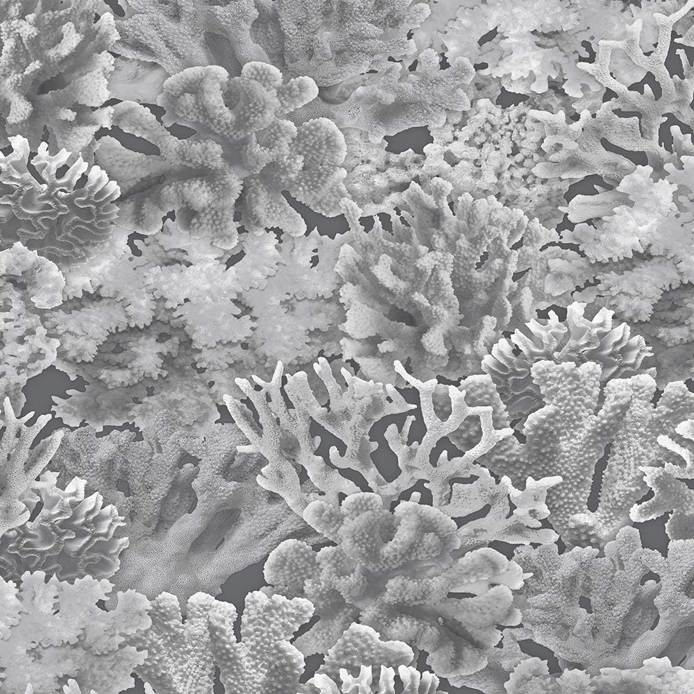 Norwall FH37503 Coral Prepasted Wallpaper, Grey, Dove, Charcoal, Black