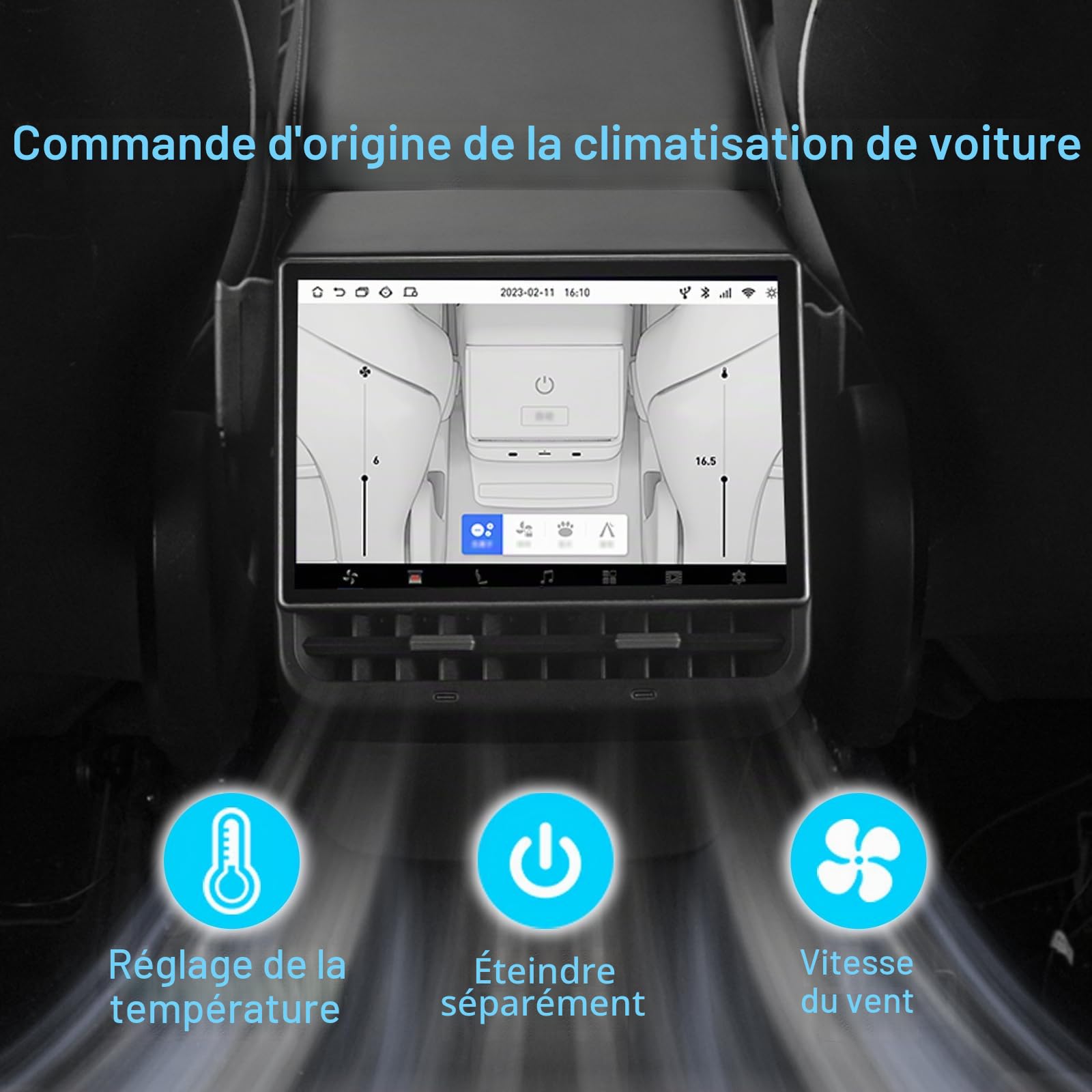 Écran d'affichage arrière de 21,6 cm compatible avec Tesla Model 3 19-23 et Y19-24, Android 13 prend en charge le visionnage de films HD, 4 + 64 G, 8 cœurs, prend en charge le réglage du siège