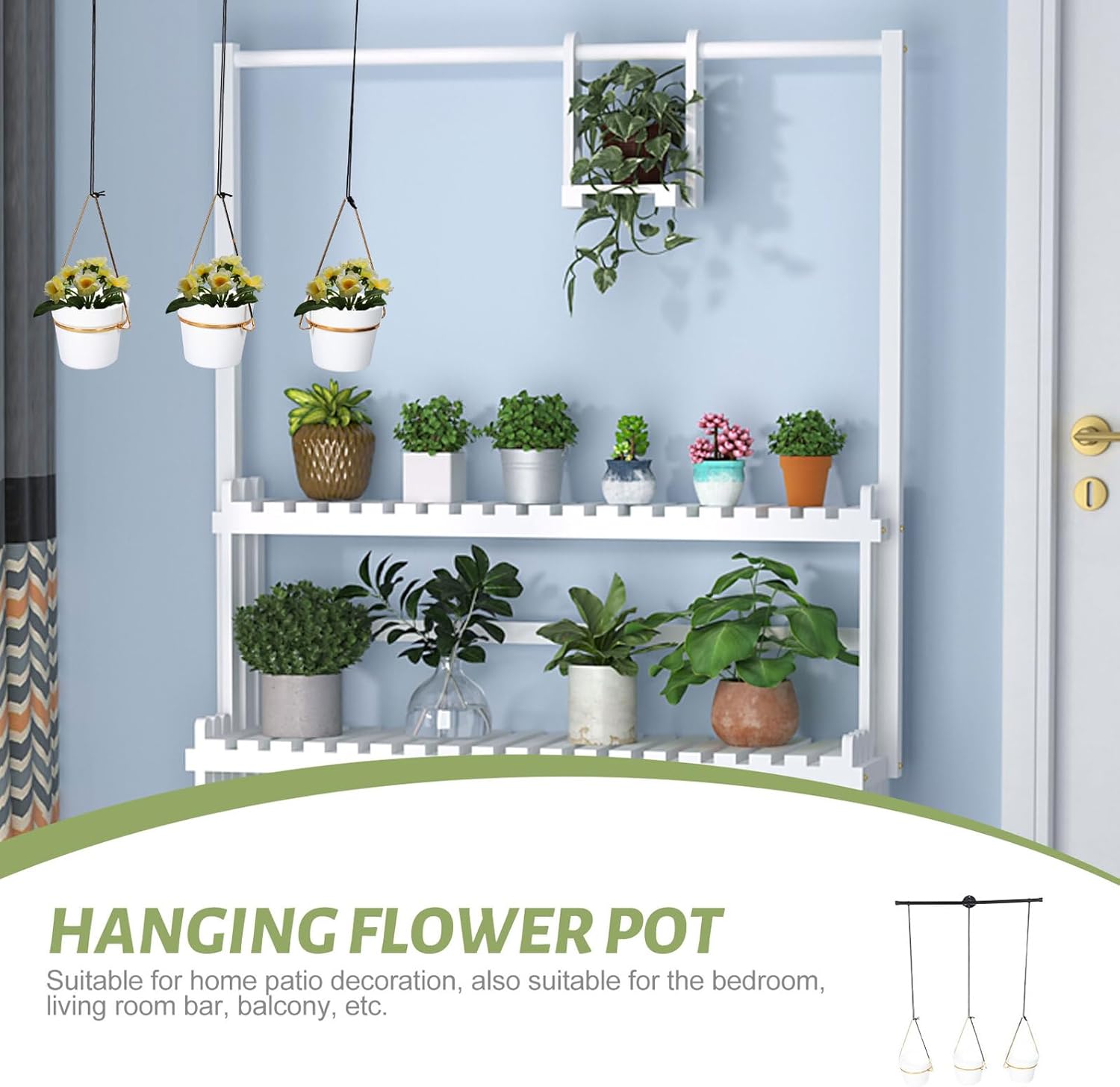 Metal Indoor Hanging Plant Holder Ceiling Rack, Removable Wall-mounted Flowerpot Bracket with Gold Iron Basket, Indoor Hanging Planter for Home Garden Decoration