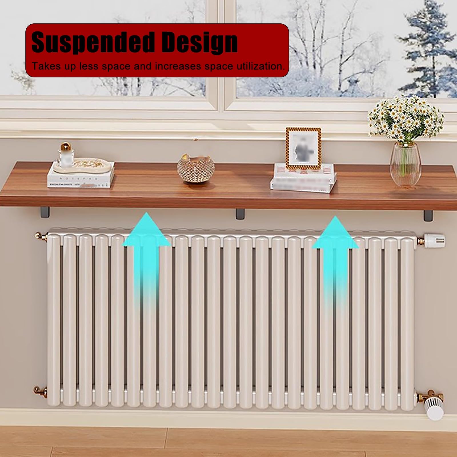 Copertura per termosifone in legno con vano portaoggetti, mensola rettangolare per termosifone, design semplice per casa e ufficio, varie misure (16/20/31/39/47"), marrone, 40 x 30 cm