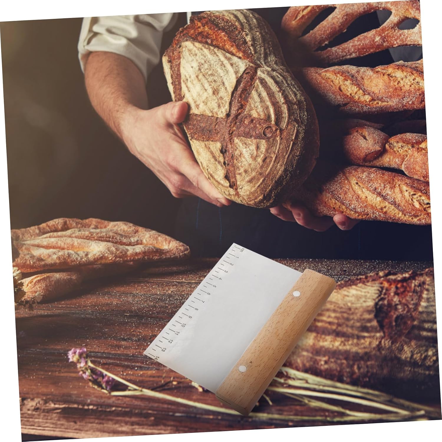 2 Pack Stainless Steel Dough Cutter with Wood Handle for Baking