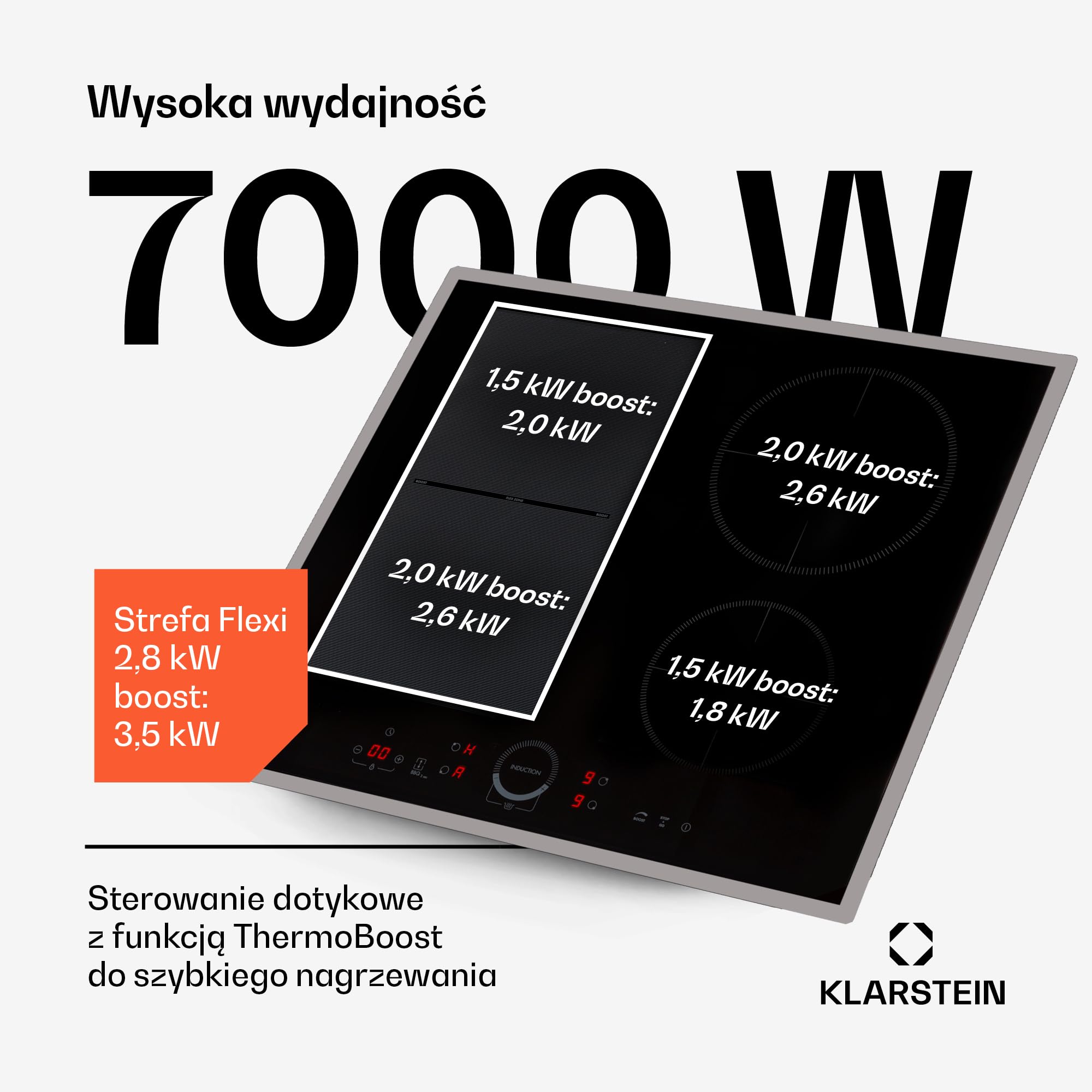 Klarstein Delicatessa Prime 60 Hybrid płyta indukcyjna - 60cm, 4-strefowa płyta do zabudowy, 7000W ThermoBoost, sterowanie dotykowe, timer i blokada rodzicielska, czarne szkło ceramiczne