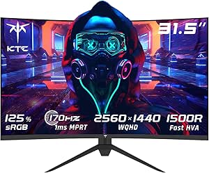 KTC Monitor Gaming 32 Pollici Curvo, 170Hz, 2K QHD 2560 x 1440p Schermo PC, 1ms, 1500R VA, HDR10, 125% sRGB, FreeSync &amp; G-Sync, Inclinazione Regolabile, DP1.4 165Hz, HDMI2.0 144Hz, H32S17