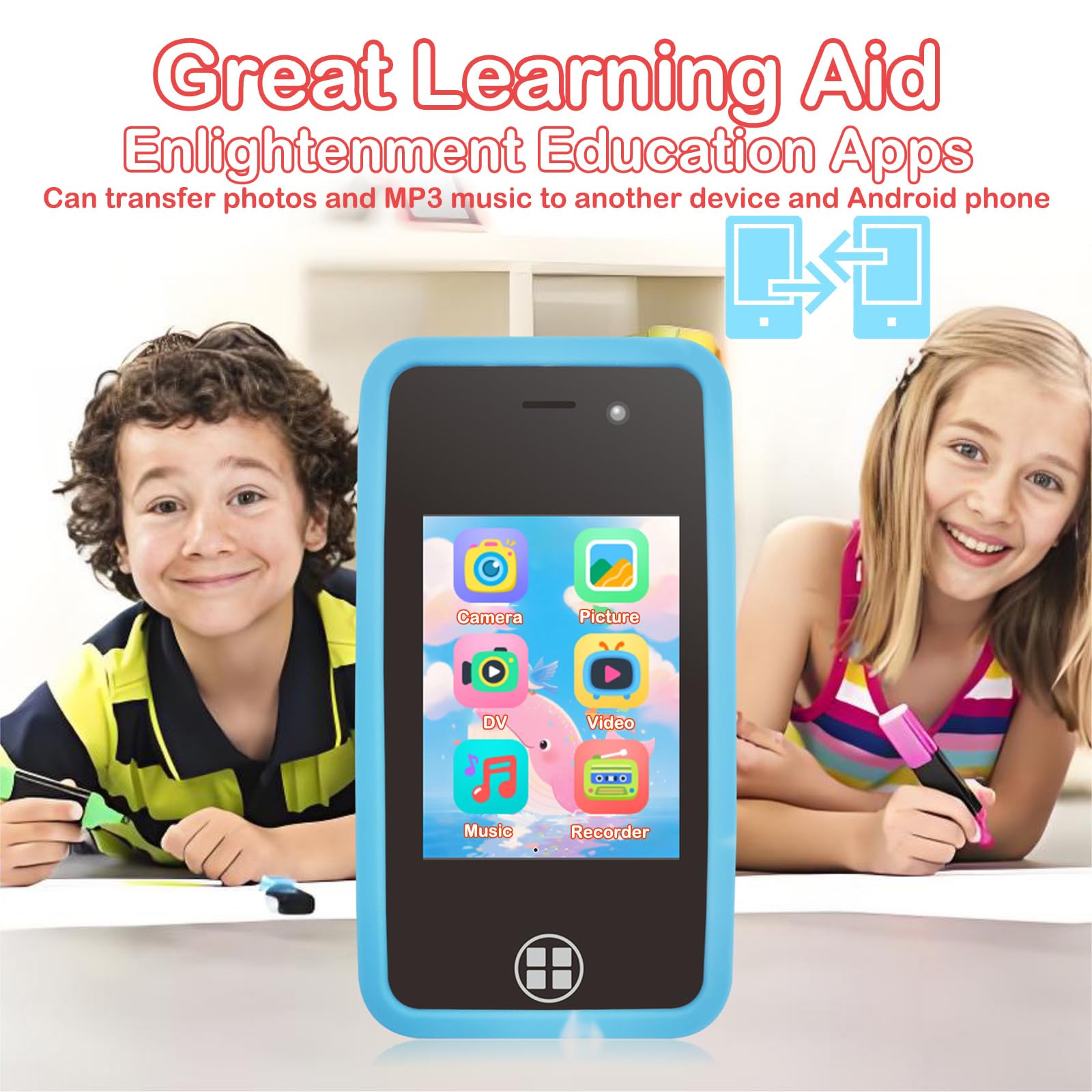 Smart Phone per bambini,regalo di compleanno di Natale per Ragazzi dai 3 ai 10 anni giocattoli per bambini,telefono cellulare,touchscreen da 3 pollici per imparare a giocare con doppia fotocamera