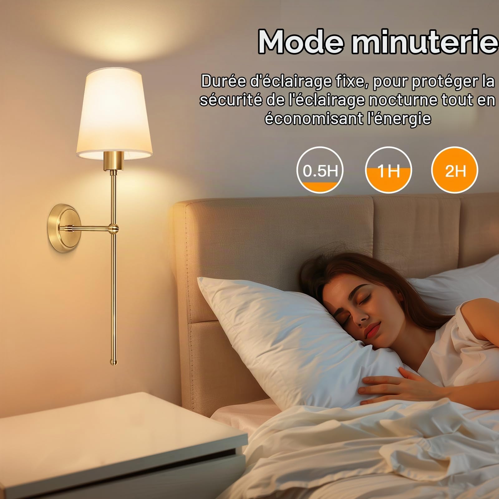 Ketom 2 Pack Lampe Murale Sans Fil Rechargeable, 12 RGB Dimmable Luminaire LED Mural à Piles, avec Télécommande, Applique Murale Interieure Vintage avec Abat-jour en Tissu Blanc, Doré