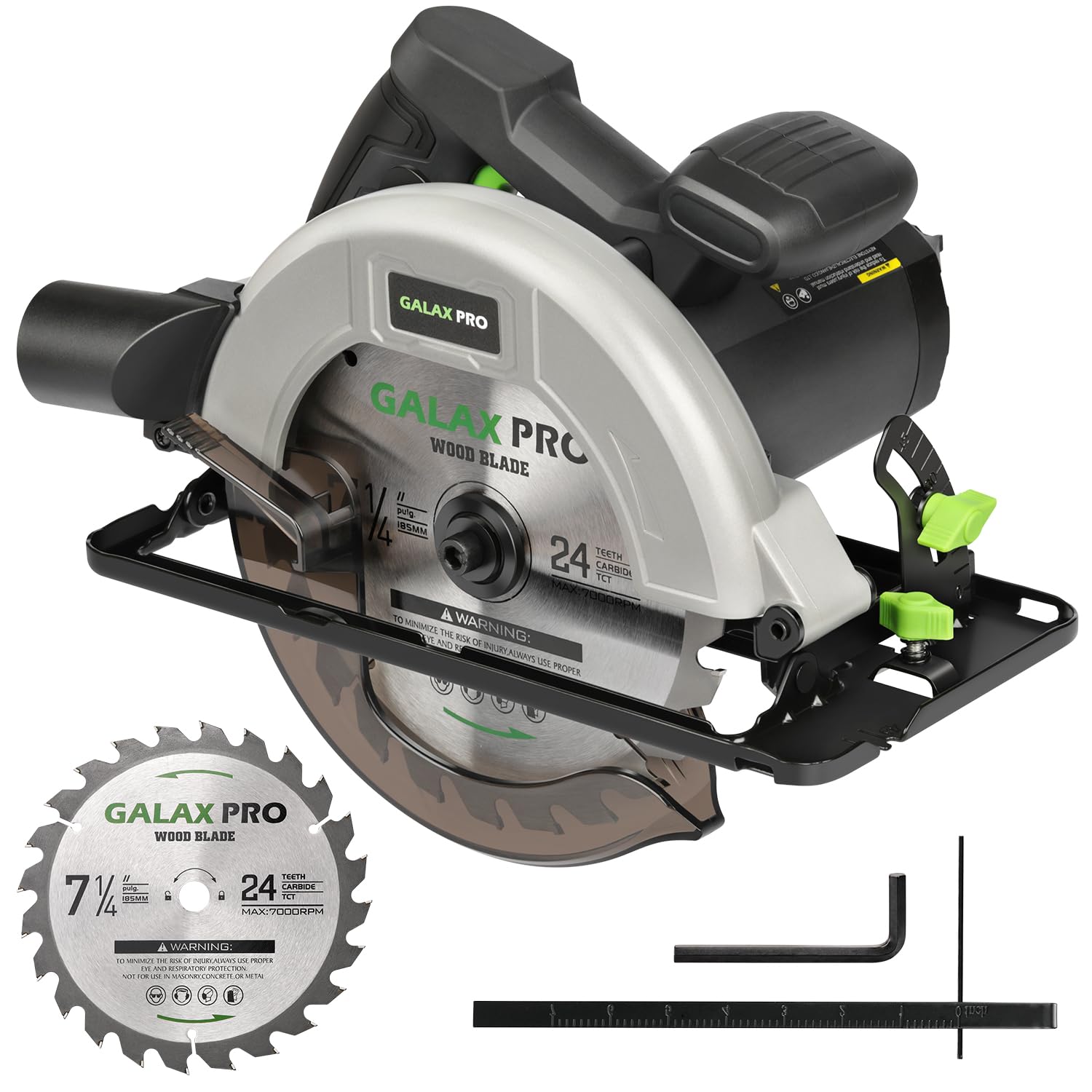 Scie Circulaire 1400W GALAX PRO, Scie Circulaire pour le bois, 6000 RPM, Profondeur de Coupe Max: 62 mm (90°) et 48 mm (45°), moteur en cuivre pur, Lama 185 mm