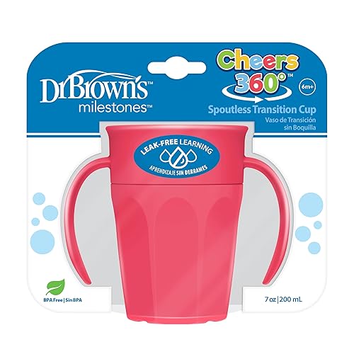 Dr. Brown's Cheers 360 Taza para practicar sin boquilla, a partir de los 6 meses, 7 onzas, rosa