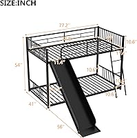Vista 2 de Harper & Bright Designs Litera de metal individual sobre individual con escalera y tobogán, marco de cama resistente con rieles de protección