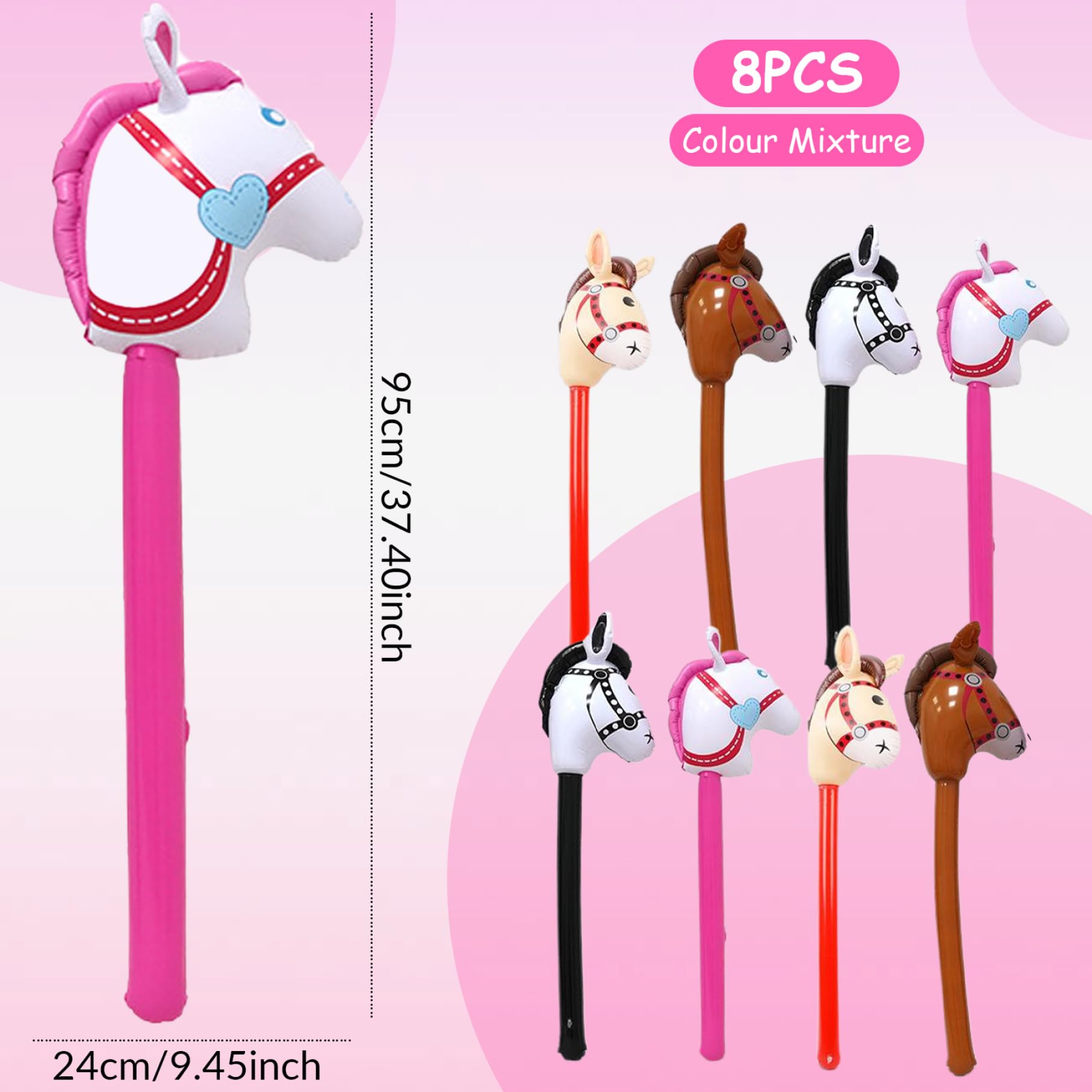 Bâton gonflable cheval 8 pièces, ballon en PVC souple coloré avec bord d'étanchéité pour fête