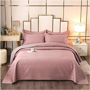 ARMERI Quilt Set King - Reversible Quilt Bedding Set, Bedding Coverlet for All Seasons, 3 Pieces 100% Cotton Lightweight Coverlet with 2 Pillow Shams for All Seasons,Pink,King