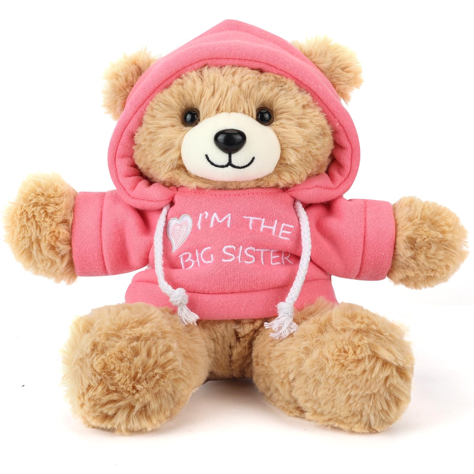 “I’m The Big Sister” Teddy Bear Stuffed Animal with Gift Box Removable Pink  Hoodie Bracelet, Big Sister Gifts for Girls Who Promoted to Big Sister