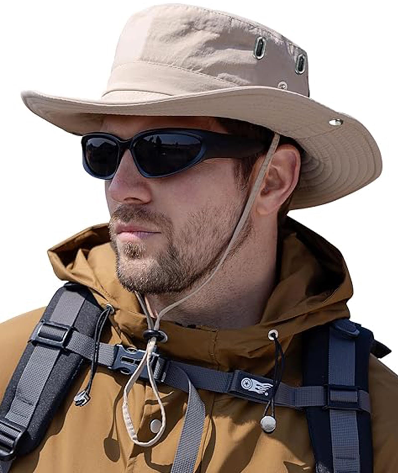 NHCDFA Sun Protection Cap for Men, Hat for Men, Wide Brim Caps Stylish Breathable Casual Cap Summer Beach Hat Round Beige Sun for Hiking Fishing Gardning Travel