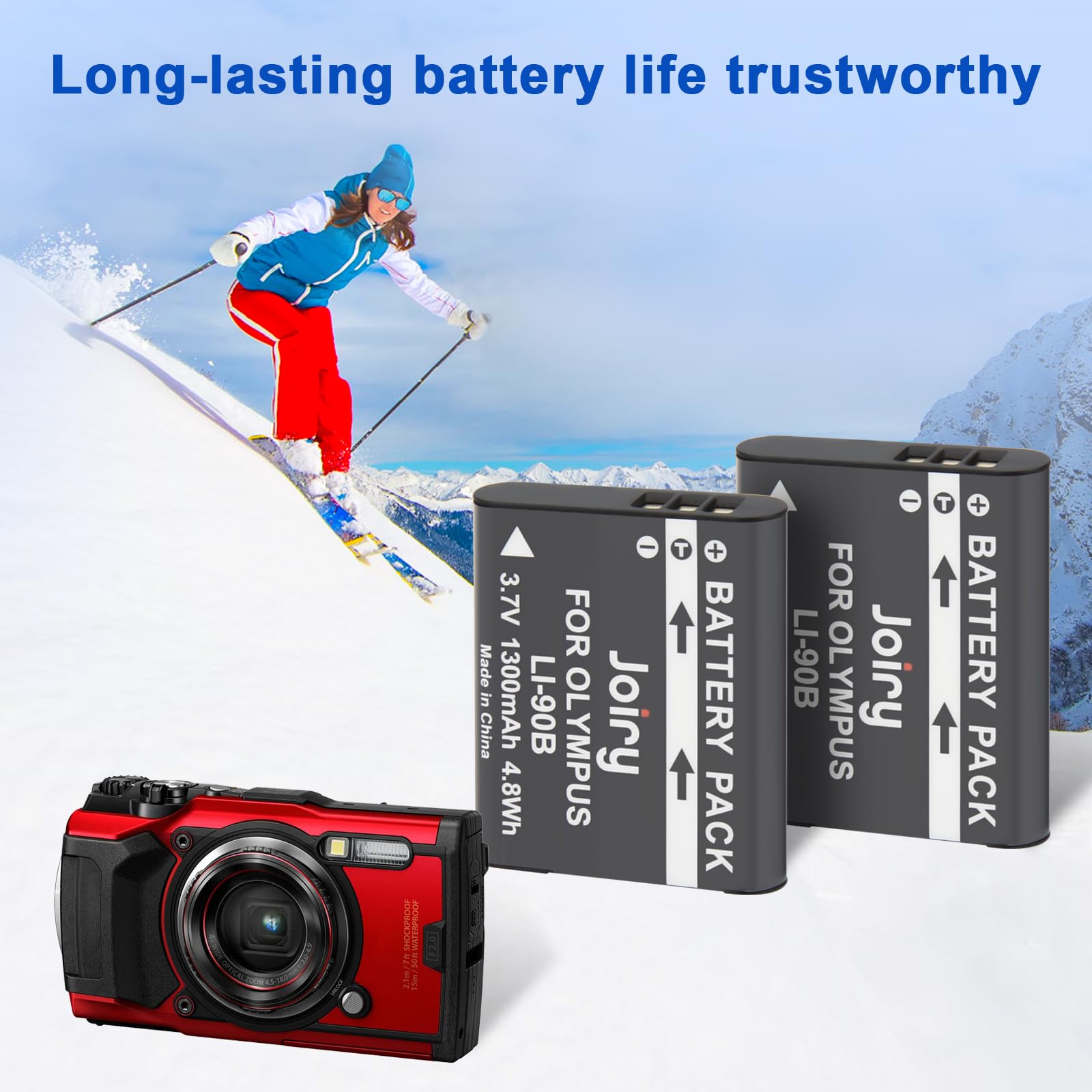 Joiry 2X Li-90B Li-92B batería y Cargador para Olympus Tough TG-7, TG-6, TG-5, SH-1, SH-2, SP-100 IHS, Tough TG-1 iHS, TG-2 iHS, TG-3, TG-4, SH50 iHS, SH60, para Ricoh GR III, GR IIIX