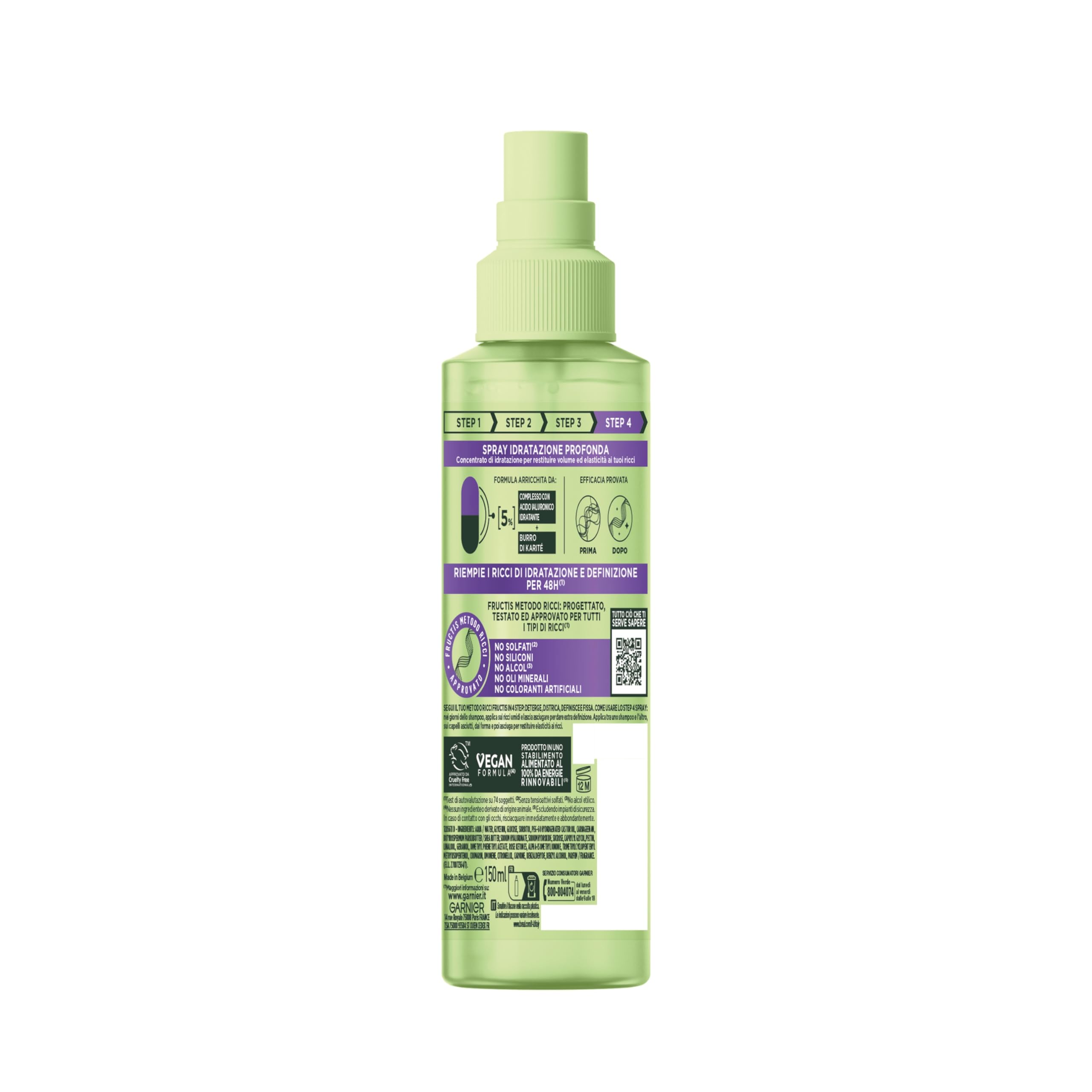 Garnier Fructis, Spray Idratante, Per Capelli Ricci, Capelli Ricci Definiti e Idratati, Arricchito con Acido Ialuronico e Burro di Karité, Metodo Ricci, 150 ml