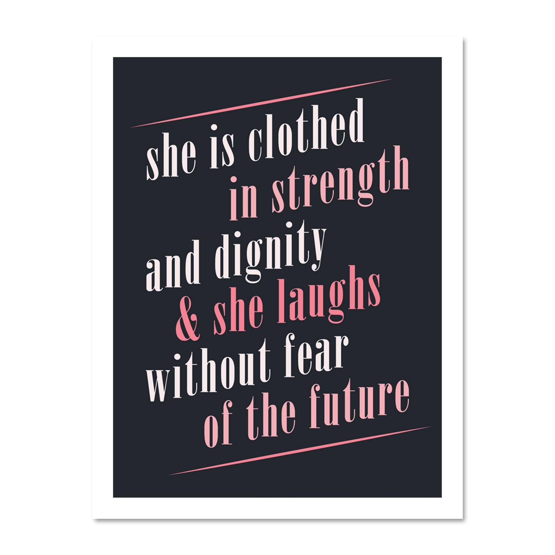 Quote She Dressed Strength Dignity Laughs Large Framed Art Print Poster Wall Decor 18x24 inch