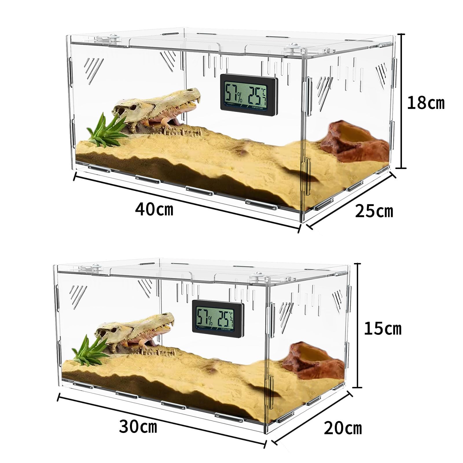 Tanque de reptiles, terrarios de reptiles, caja de cría de reptiles acrílicos, tanque de jaula de terrario para pequeños insectos reptiles en casa y oficina (grande)