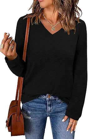 ONLYSHE Women's Casual Striped Long Sleeve Tops Crew Neck Knit Basic Loose Fit T Shirts Fall Fashion Tunic Outfits