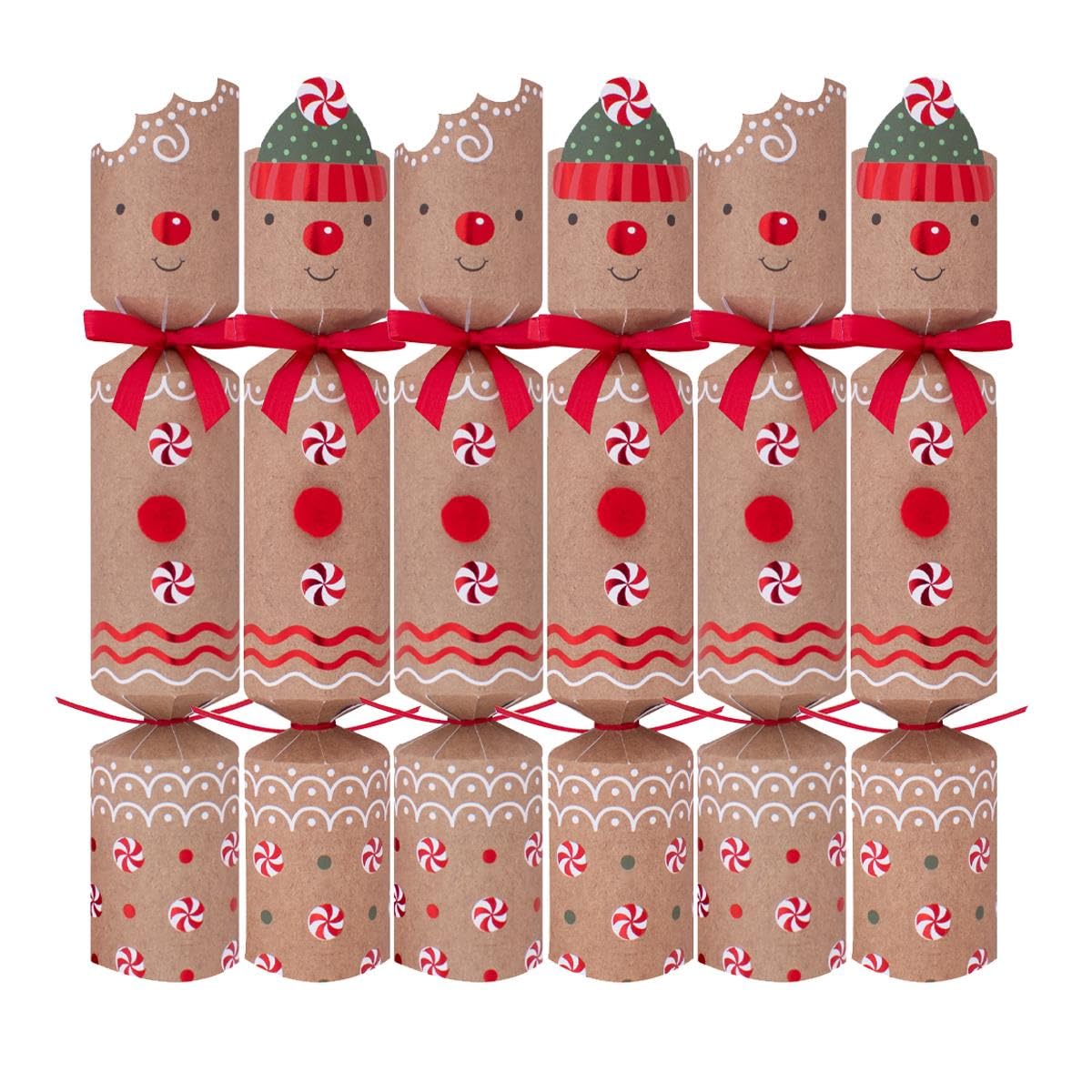 Harvey & Mason Pack of 6 Gingerbread Themed Christmas Crackers - 12" Design Adults Xmas Holiday Dinner Table Decorations - Novelty Fun Prizes Gifts Contains Hats Jokes