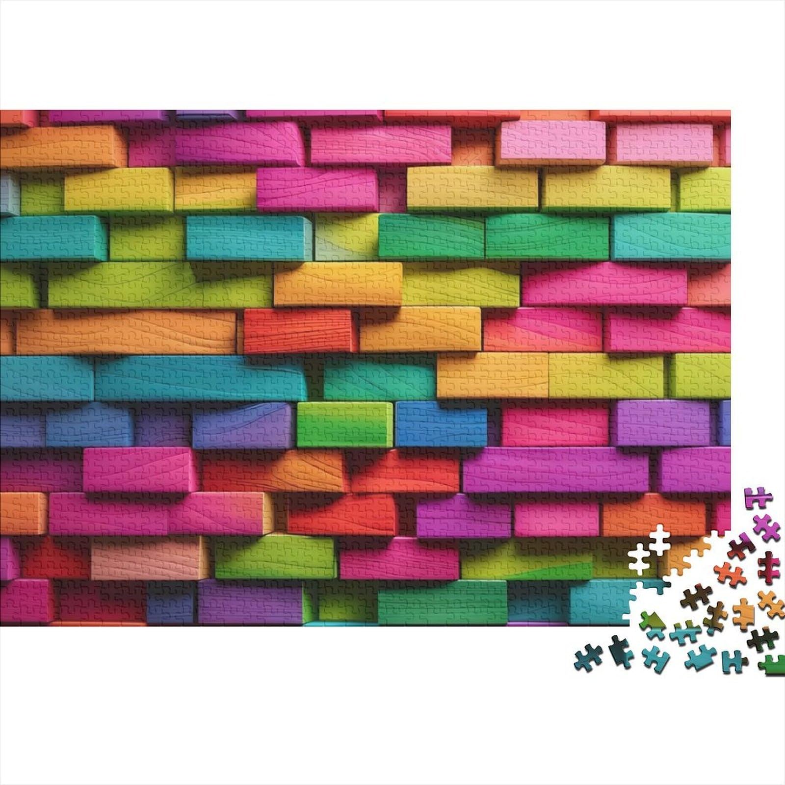 Colorful Wooden Blocks Wall Wooden Jigsaw Puzzle Waterproof 1000 Piece Puzzles for Adults Impossible Home Decoration