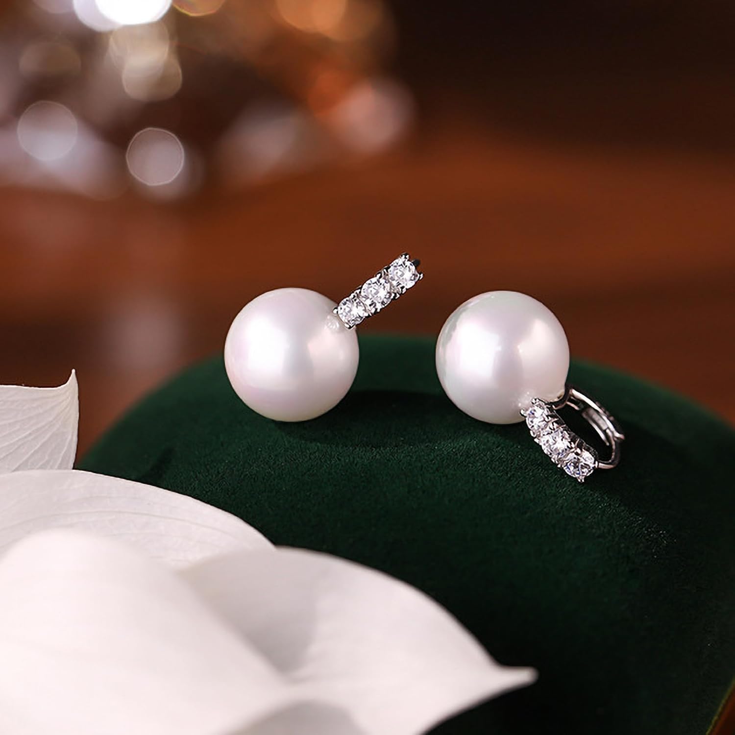 Pearl Earrings for Women Dainty 925 Sterling Silver Dangle Drop Earring with 5A Cubic Zirconia Pearl Drop Earrings Big Pearls Bridal Hoop Beach Jewelry for Wedding Birthday Mother's Day Gifts