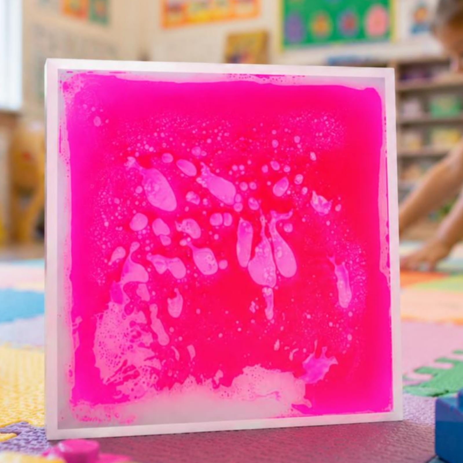 Tappetino Sensoriale Bambini Tappeto Interattivo Pavimento Liquido Gioco Educativo Struttura PVC Antiscivolo Movimento Sensoriale Adatto per Camerette Gioco Domestico, Rosa, 50 50cm