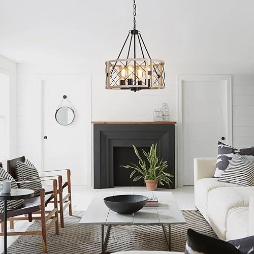 Miniatura 9 de SANTOSTOCK Lámpara de araña de granja de 19 pulgadas, 4 luces ajustables para comedor, lámpara de iluminación para isla de cocina, luces colgantes