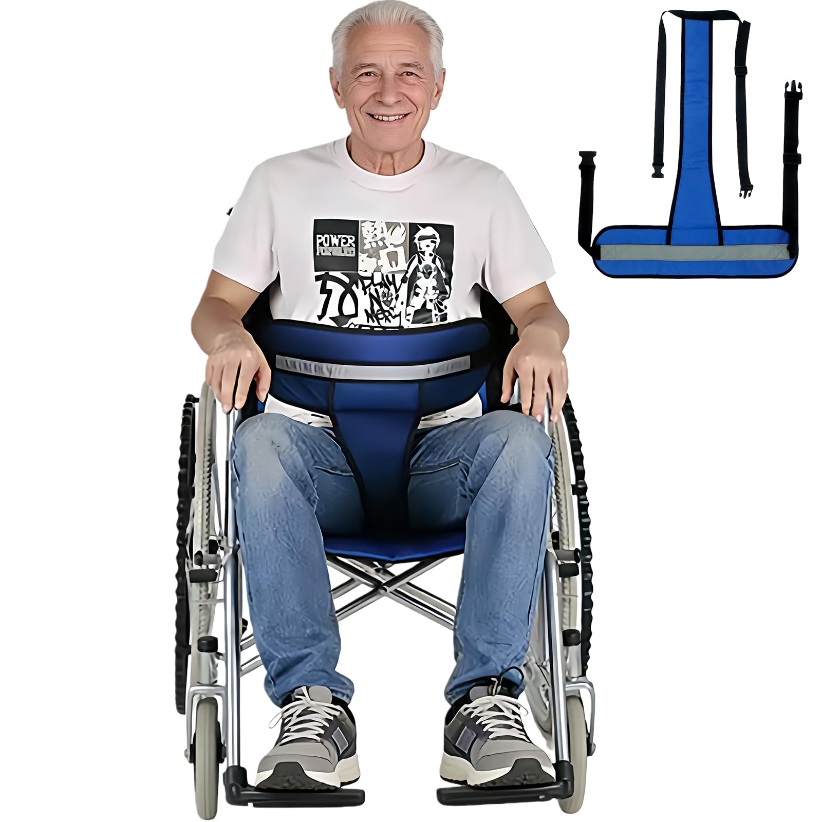 Wheelchair Seatbelt,Wheelchair Harness for Adults,T-Shape Chair Waist Lap Strap with Easy Release Buckles,Suitable for Dementia Patients,Adults,The Elderly,Pregnant,Paralyzed(Blue)