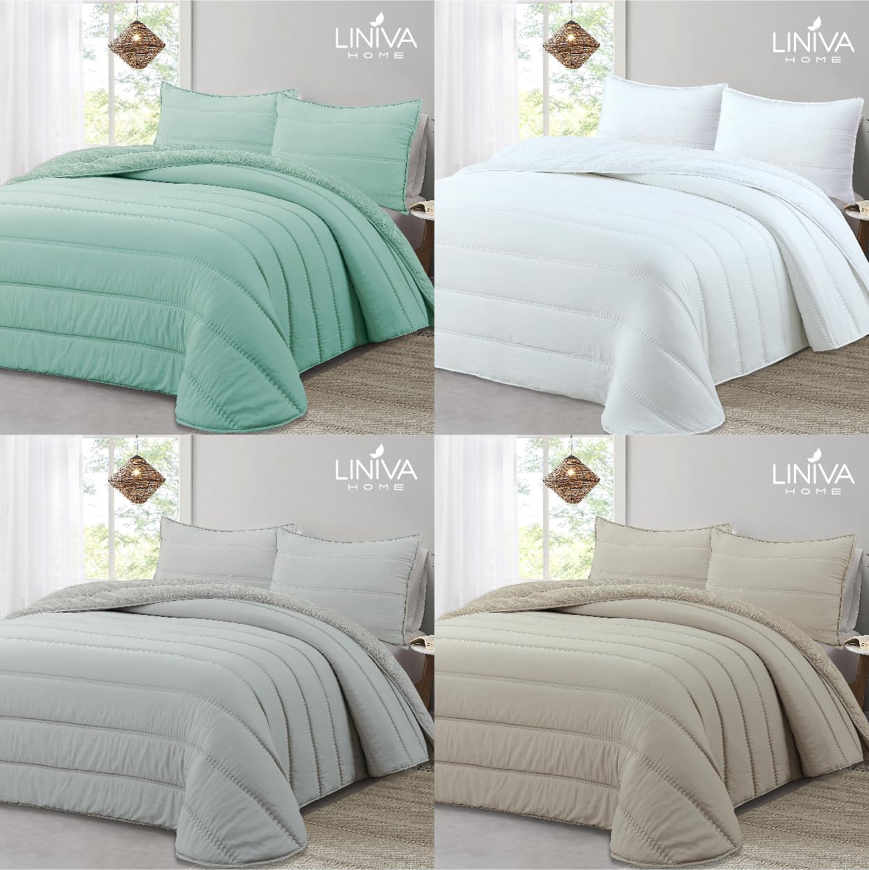 Liniva Home Comforter De Microfibra con Reverso de Borreguito. Edredón 100% Microfibra Tacto Extra Suave - Modelo Eliana - Incluye Funda de Cojín. (Gris, Cama 135 cm)