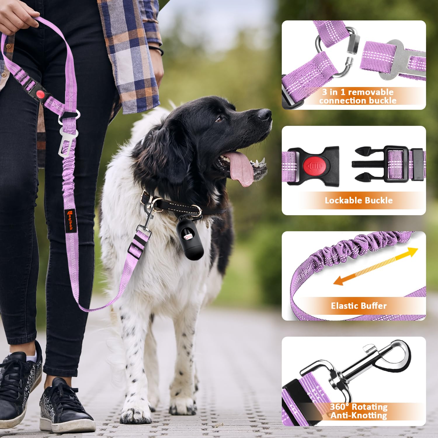Abnehmbarer Hunde-Sicherheitsgurt für Auto, 3-in-1 Haustier-Hunde-Sicherheitsgurt-Leine, einziehbare Fessel, die an der Kopfstütze des Fahrzeugs befestigt Wird, Verstellbarer, reflektierender