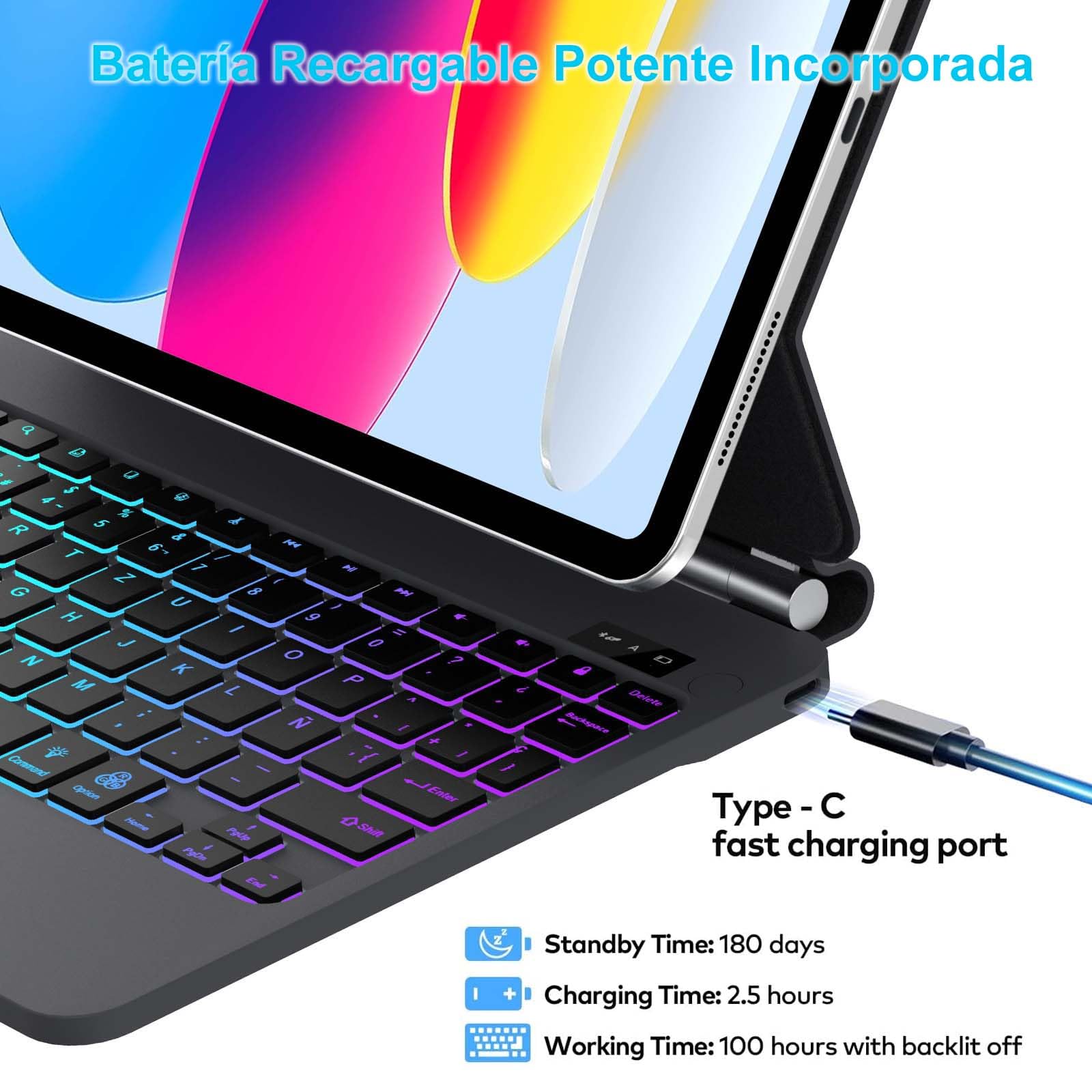 Magic Keyboard for iPad A16 11a Gen 2025/10a Gen 2022, Soporte Magnético Flotante y Panel Táctil Multitáctil de Precisión, Funda Teclado con Retroiluminado for iPad 10th/11th Gen 10.9/11 inch-Negro