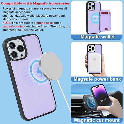 Miniatura 10 de Havaya Magsafe - Funda tipo cartera para iPhone 13 Pro Max con tarjetero para iPhone 12 Pro Max, compatible con funda magnética desmontable de cuero